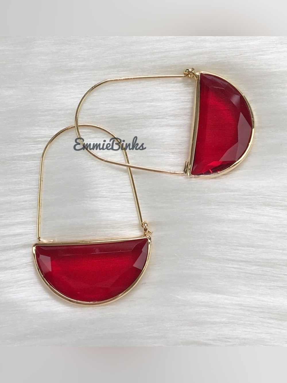 ✨3for$38 New Red Anthro Glass Crescent Hoop Earrings -Glass Dangle Earring Hoops - Picture 12 of 15